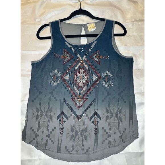 Summer shirt tribal Aztec beaded sparkly size large - Picture 10 of 14